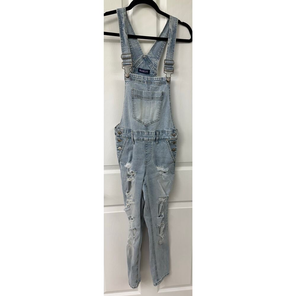 Bluespice overalls bibs Blue Spice Denim Jean Skinny Distressed Light Blue 5 - Picture 3 of 7